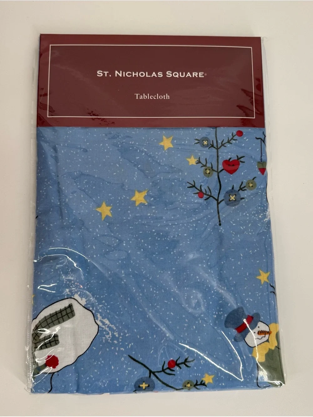 St. Nicholas Square Blue Snowman Tablecloth